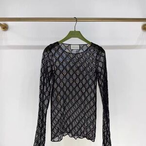 🚩steal authentic Gucci Sheer Black Lace Long Sleeve Top